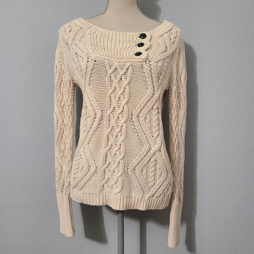 J Crew Cable Knit Heavy Weight Fisherman Sweater Size XS